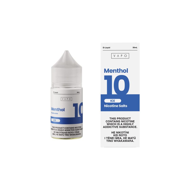 VAPO NZ ELIQUID SALTS 30mL BOX BOTTLE MENTHOLICE 10MG